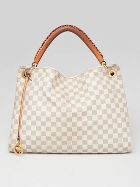 Louis Vuitton Damier Azur Checker Shoulder Tote with Tan Handle